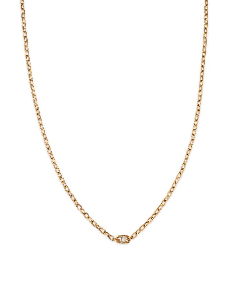 14K Yellow Gold Baguette Diamonds Diamond Baguette Oval Link Necklace, 14-16"