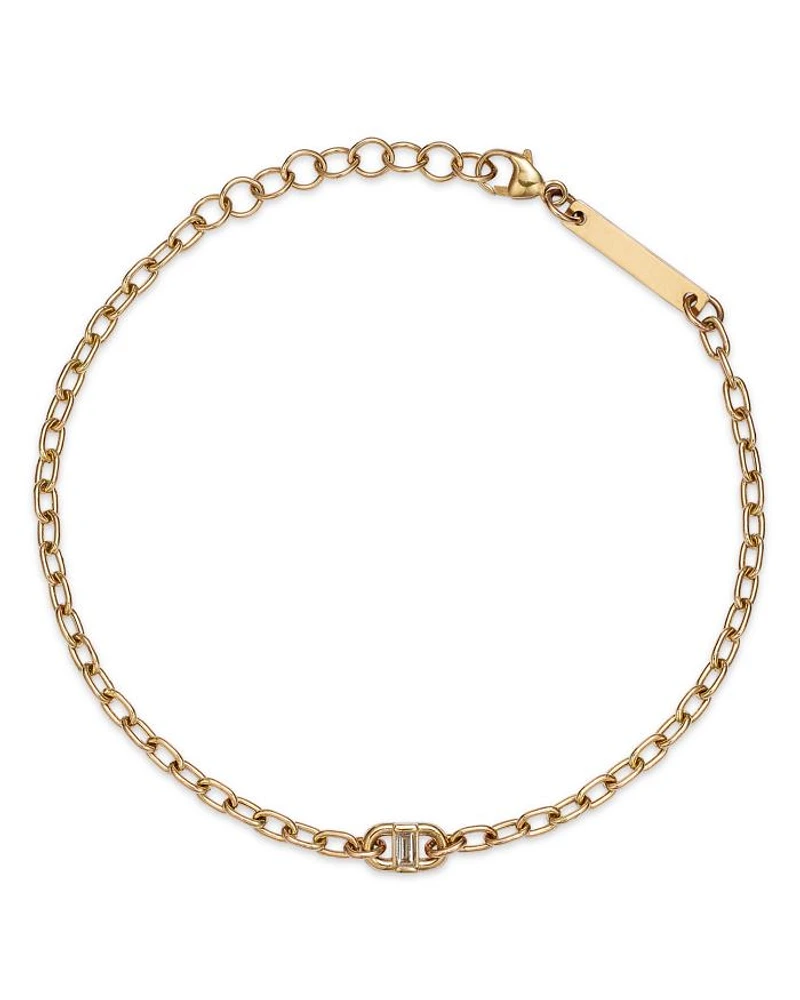 14K Yellow Gold Baguette Diamonds Diamond Baguette Oval Link Bracelet, 0.06 tcw