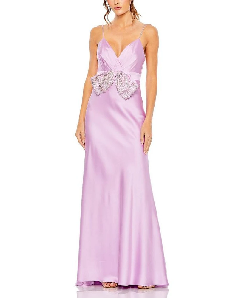 Rhinestone Bow Cami Draped Trumpet Gown