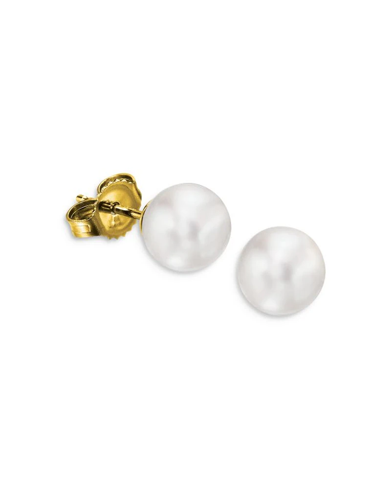 18K Yellow Gold Japanese Akoya Cultured Pearl Stud Earrings, 9.5-10mm