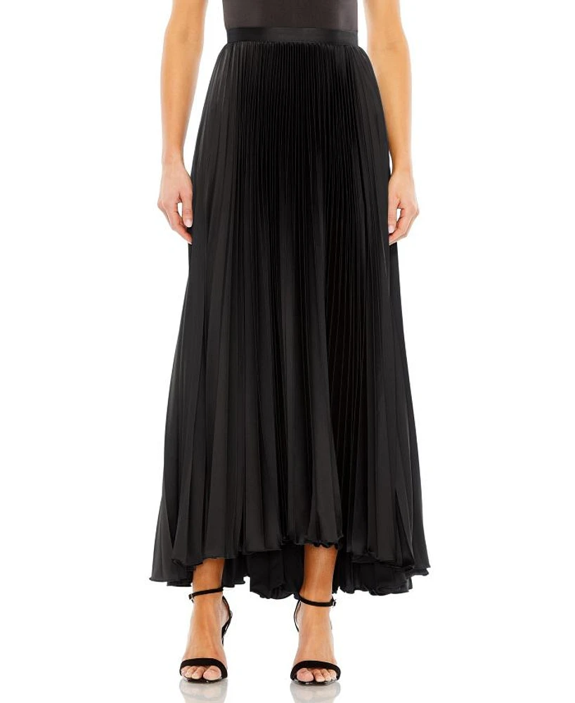 Long Pleated Satin Evening Skirt