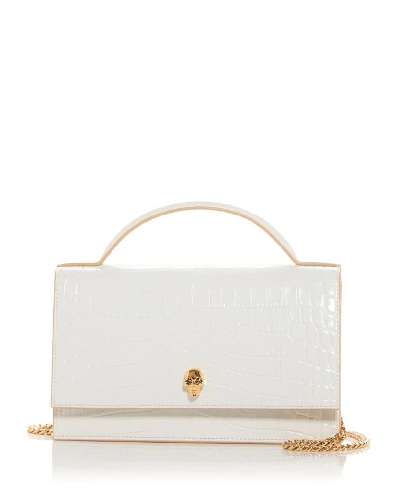 Skull Croc Embossed Leather Shoulder Bag
