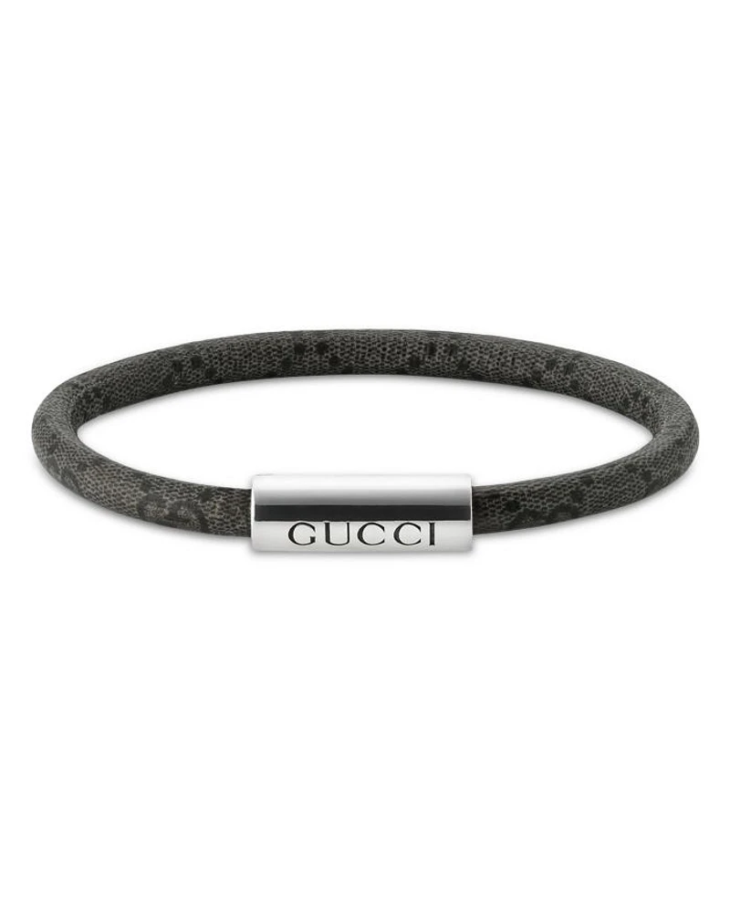 Sterling Silver Trademark Black GG Supreme Leather Bracelet