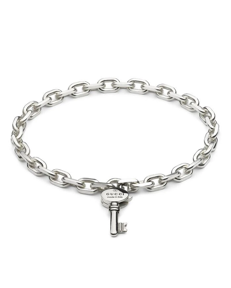 Sterling Silver Trademark Key Charm Chain Link Bracelet