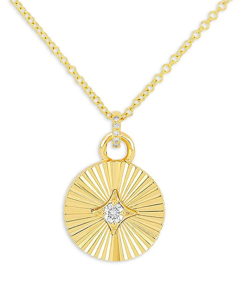 14K Yellow Gold Fluted Disc Pendant Necklace with Diamonds, 0.04 tcw