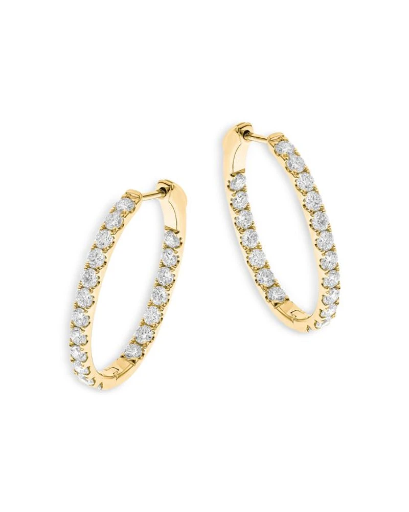 14K Yellow Gold Diamond Oval Hoop Earrings