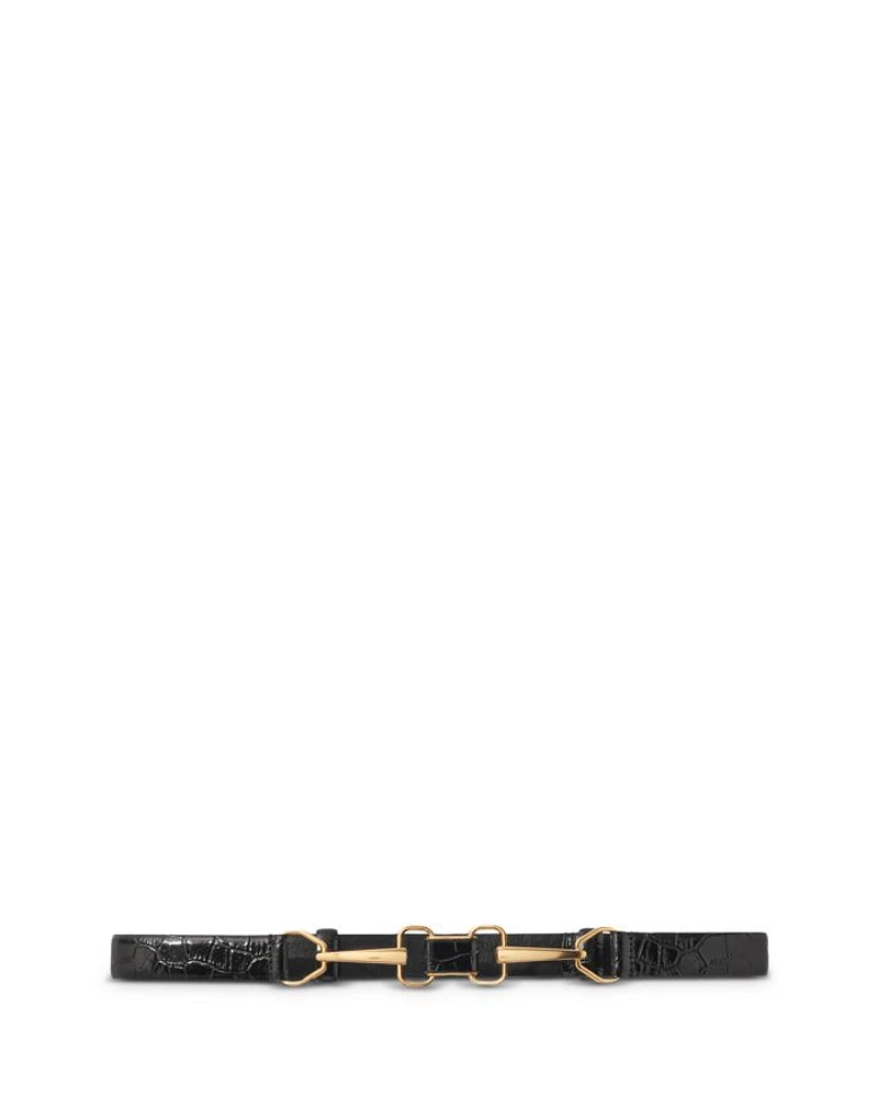 Horsebit Croc Embossed Leather Belt