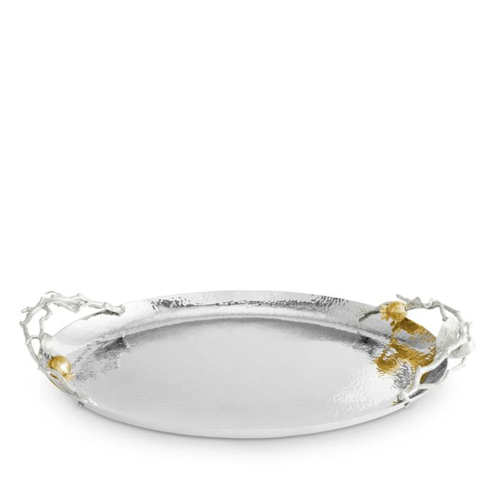 Pomegranate Silver and Gold Tone Oval Tray