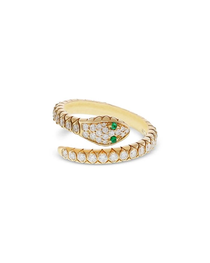 18K Yellow Gold Serpent Diamond & Emerald Snake Coil Ring - Exclusive, Italy Campaign