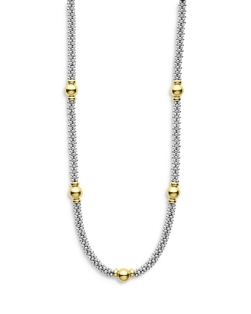 18K Yellow Gold & Sterling Silver Signature Caviar Bead Link Station Collar Necklace, 16"