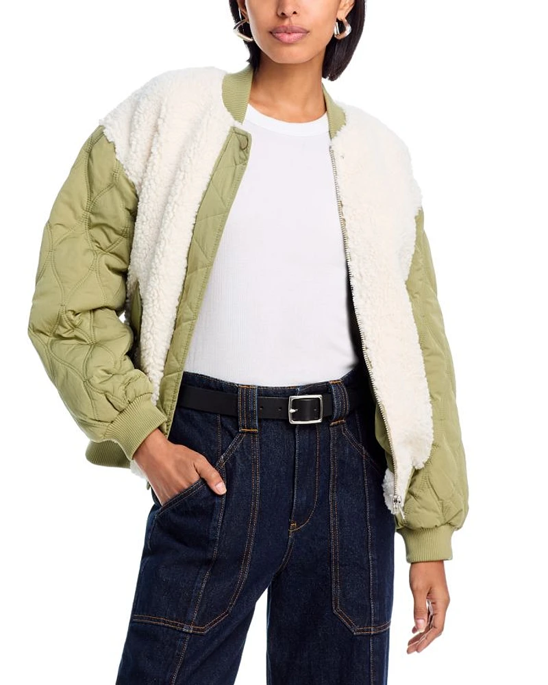 Quilted Faux Fur Bomber Jacket