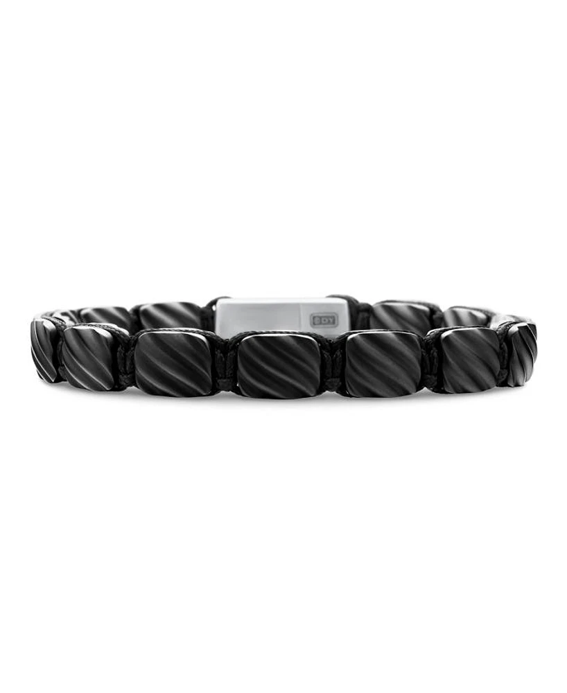 Men's Sculpted Cable Woven Tile Bracelet Black Titanium with Sterling Silver and Nylon, 8.5mm