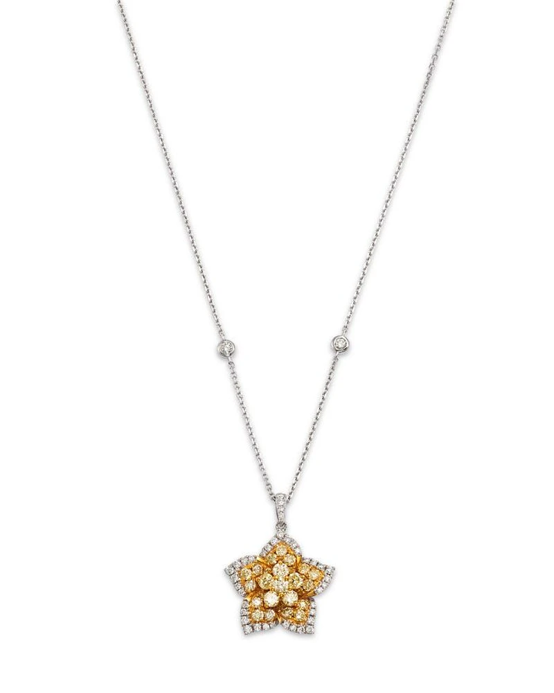 White & Yellow Diamond Star Pendant Necklace in 14K White & Yellow Gold, 1.34 tcw