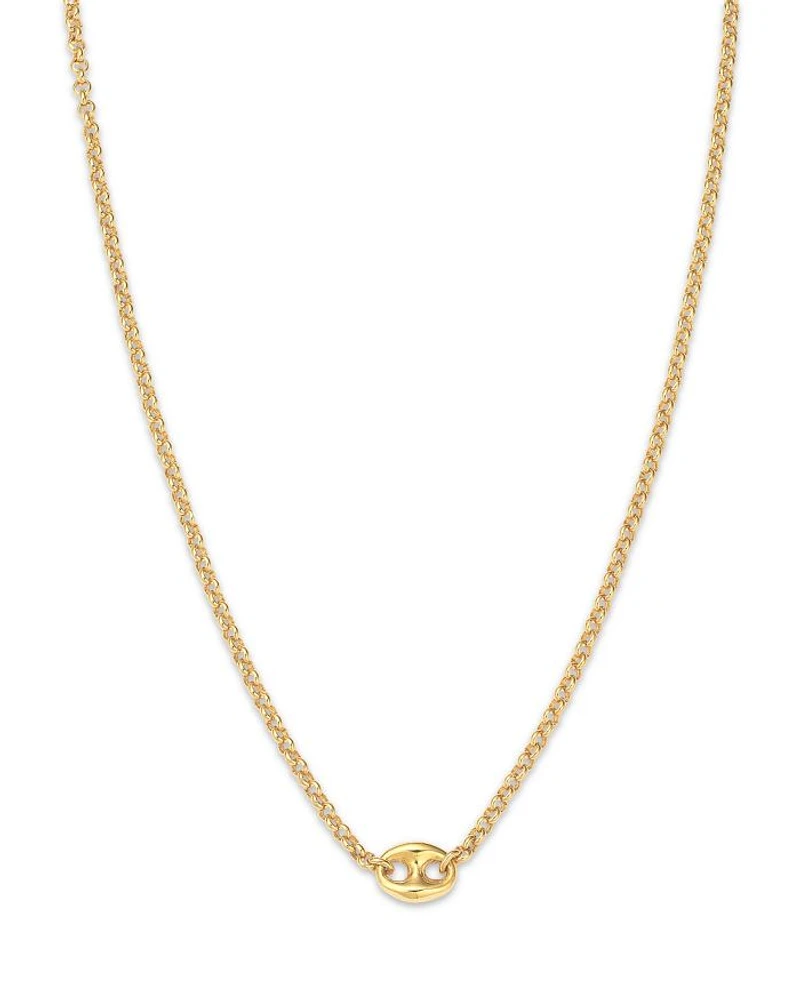 14K Yellow Gold Heavy Metal Mariner Link Pendant Necklace, 14-16"