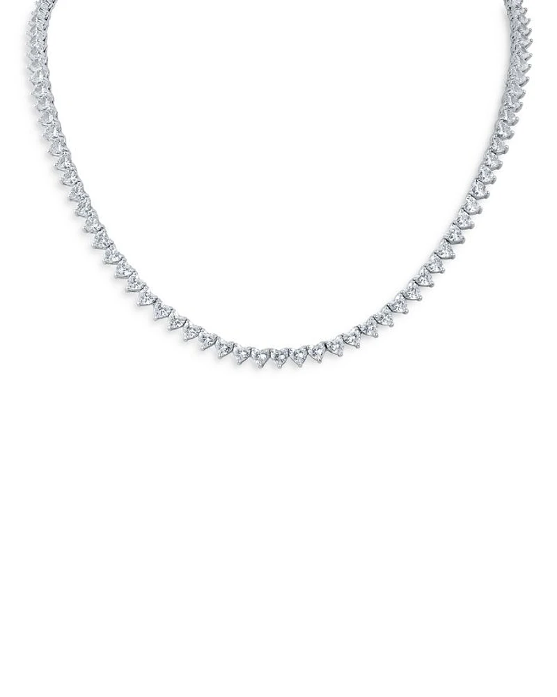 Heart Shape Cubic Zirconia Tennis Necklace in Rhodium Plated, 16"