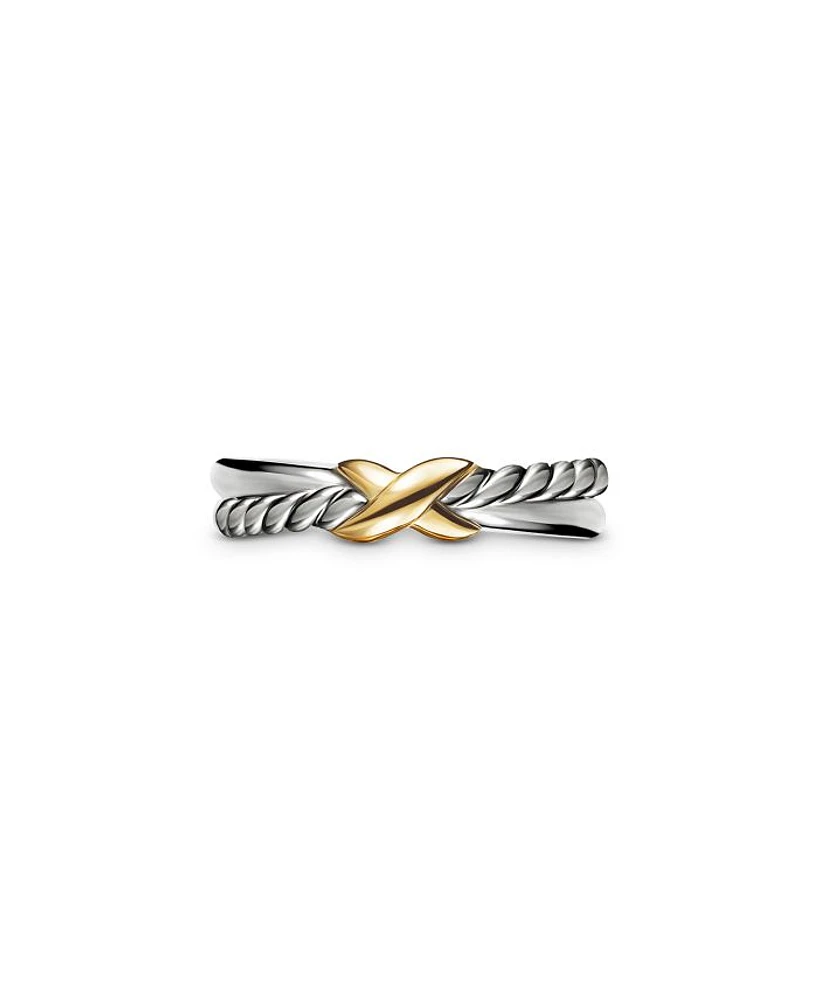 Petite X Ring Sterling Silver with 18K Yellow Gold, 4mm