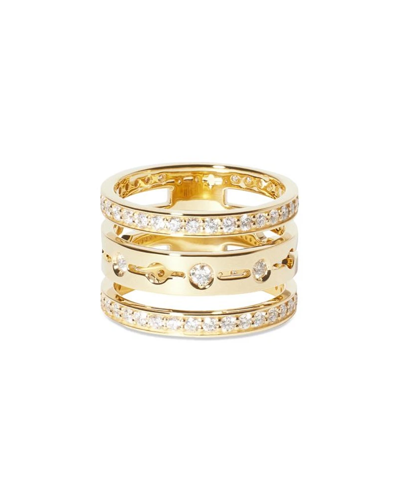 18K Yellow Gold Pulse Diamond Three Row Stack Look Ring