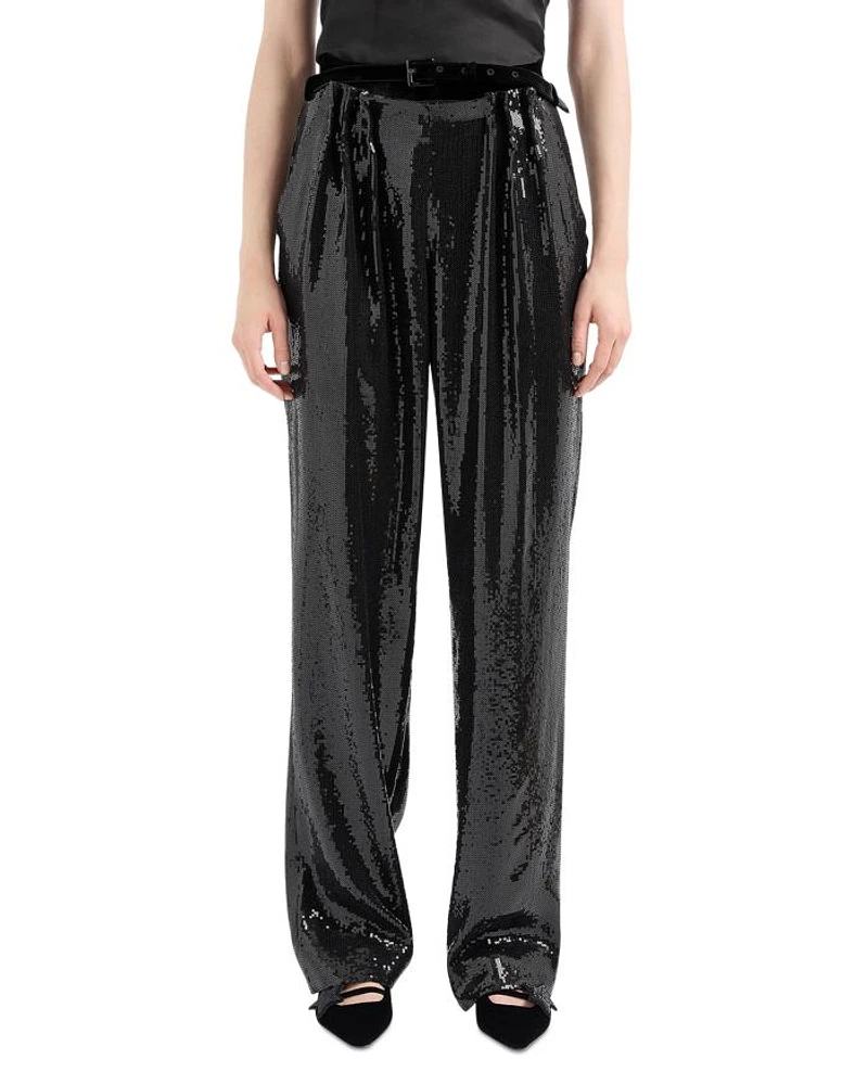 Belted Micro Sequin Trousers