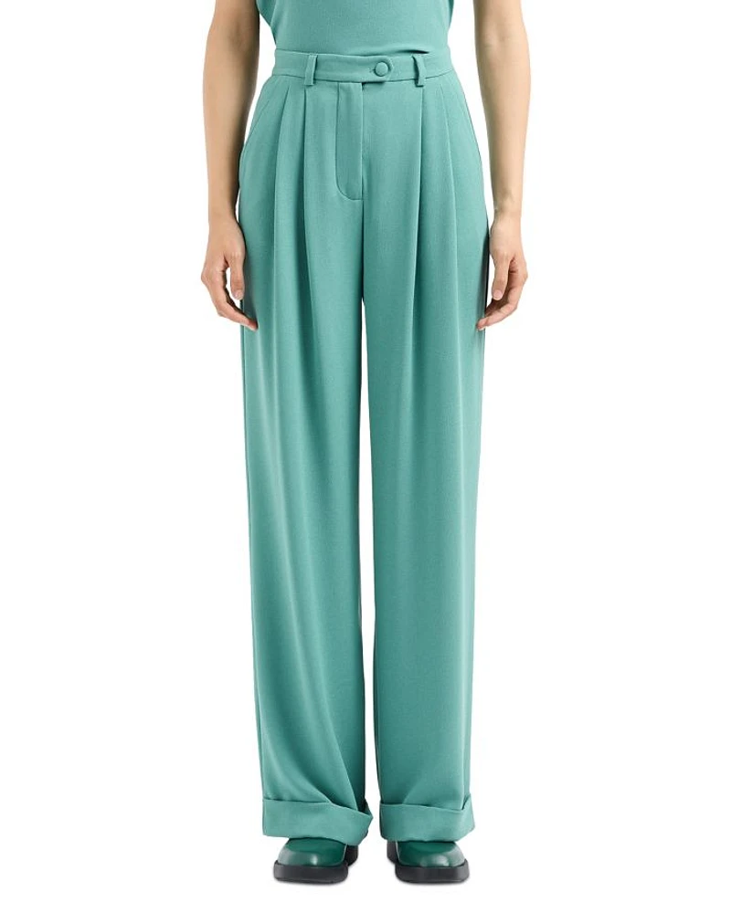 Stretch Polyester Trousers with Rolled Cuffs