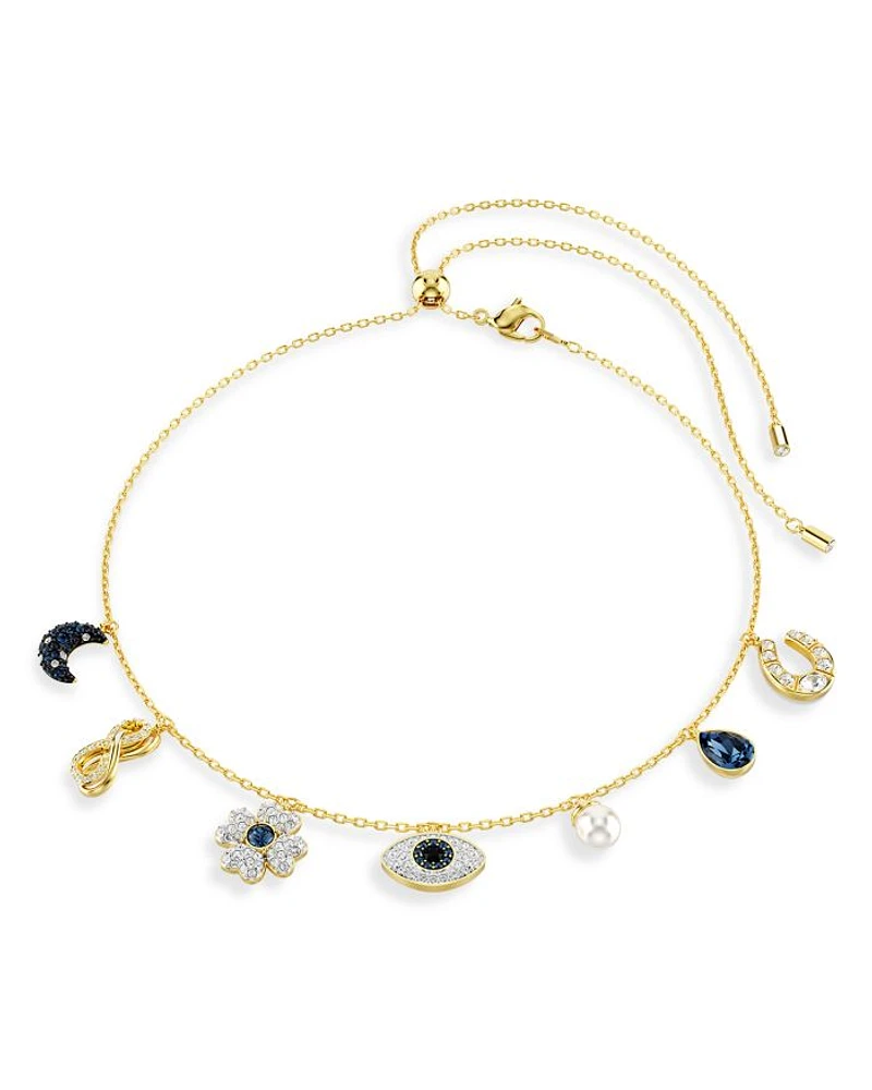 Symbolica Crystal & Imitation Pearl Adjustable Choker Necklace in Gold Tone, 16.5"-20.5"