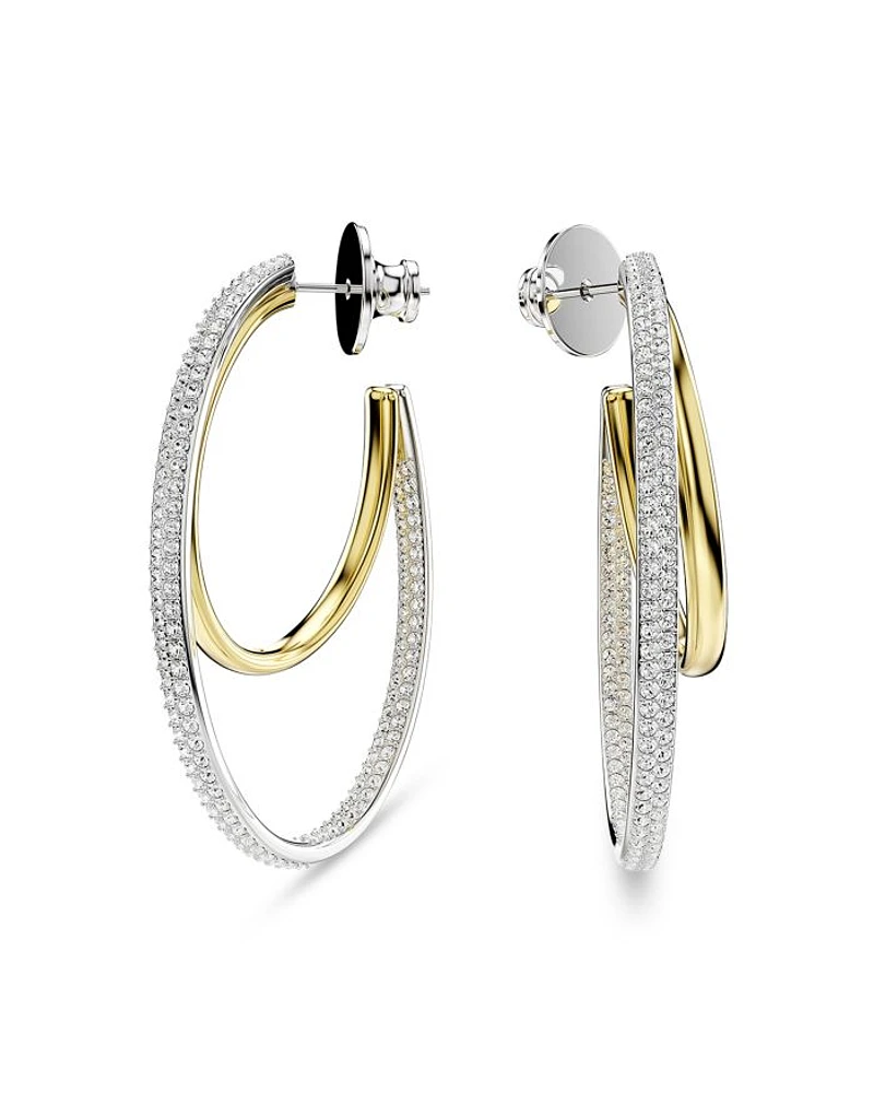 Hyperbola Crystal Double Row Hoop Earrings in Gold Tone & Rhodium Plated