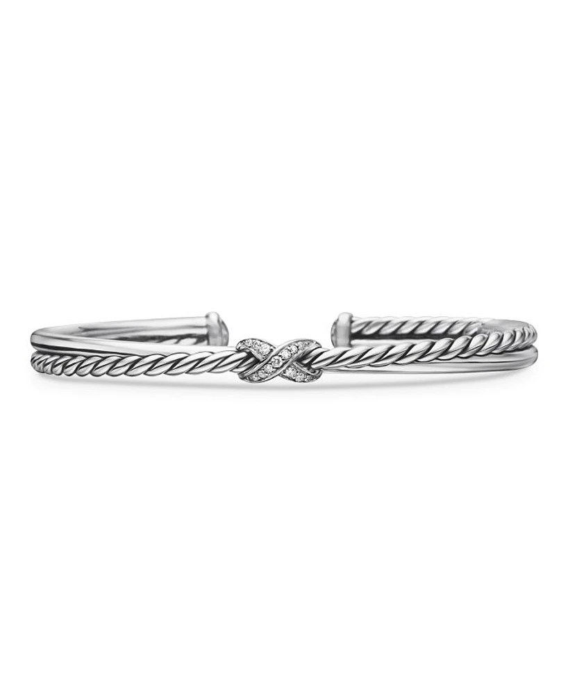 Sterling Silver Petite X Diamond Cuff Bracelet