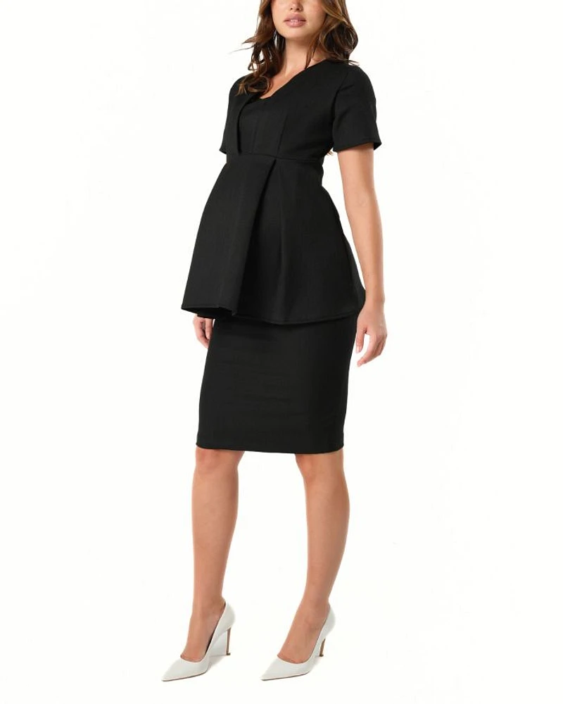 Women's Knee Length Maternity Pencil Skirt with Stretch Bump Panel Italian Suiting Fabric
