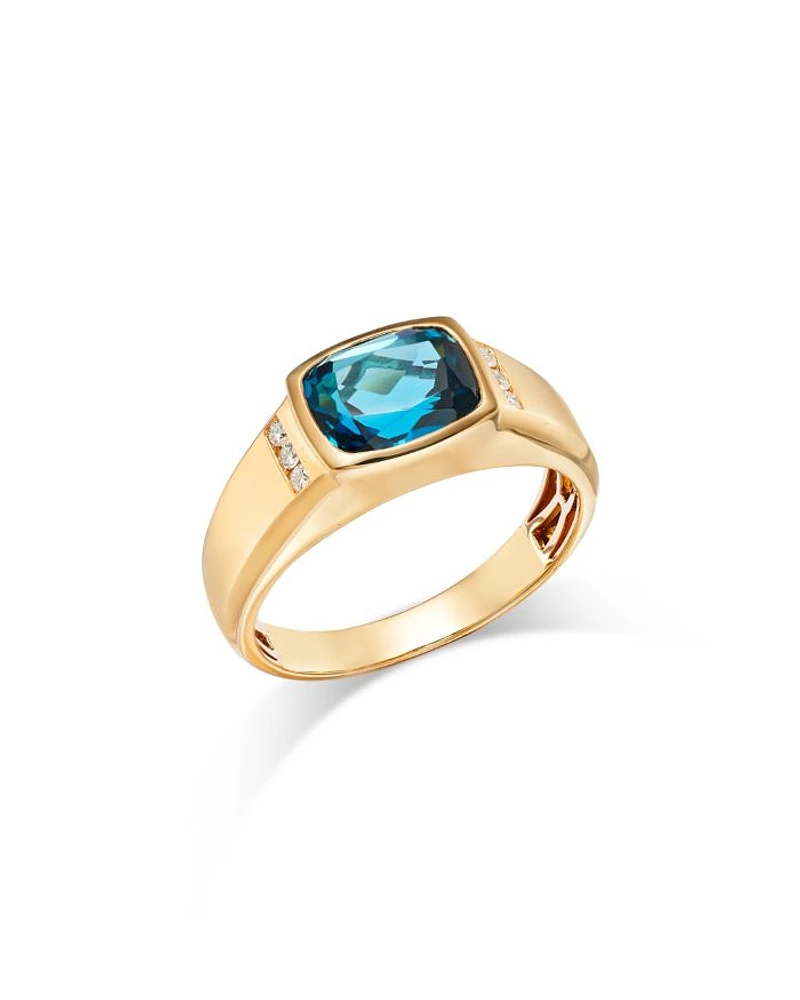 Men's London Blue Topaz & Diamond Ring in 14K Yellow Gold