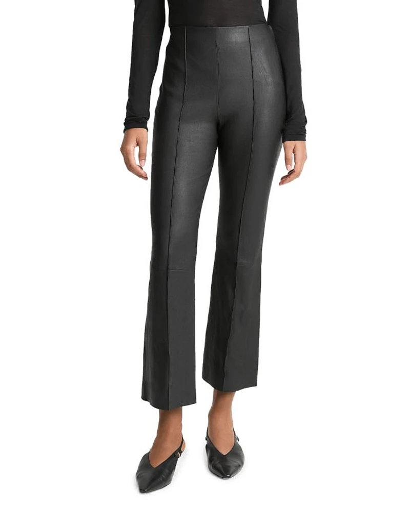 Stretch Leather Cropped Flare Pants