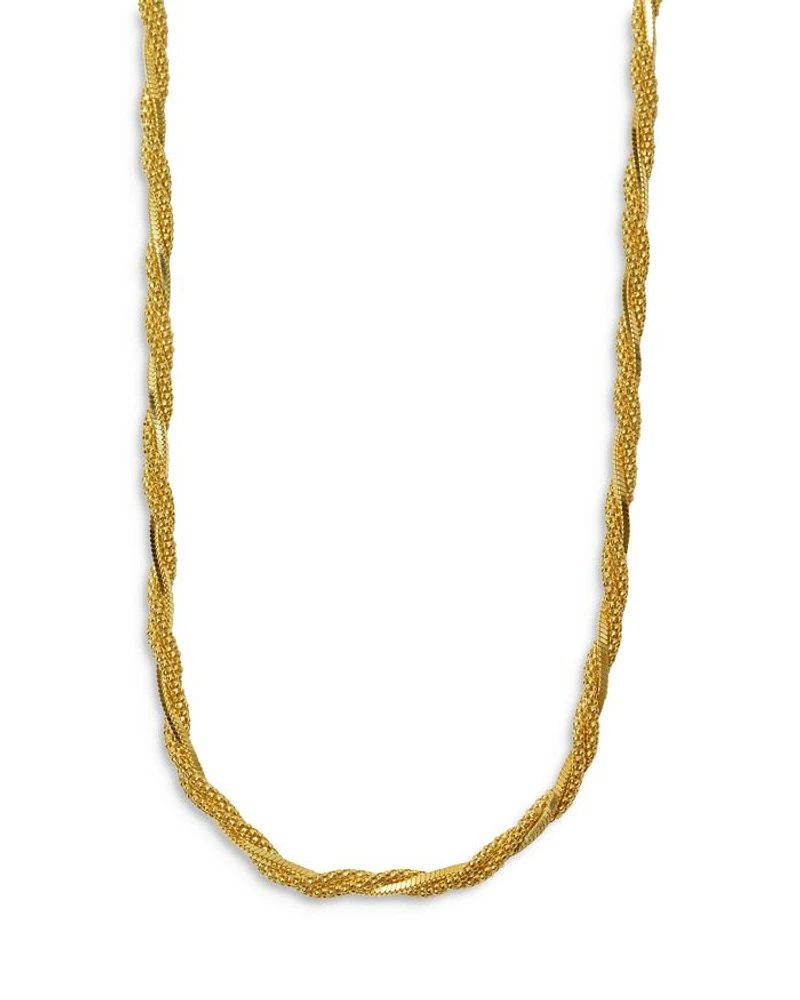 Twisted Mixed Chain Thick Collar Necklace in 18K Gold Plated Sterling Silver, 16"-18"