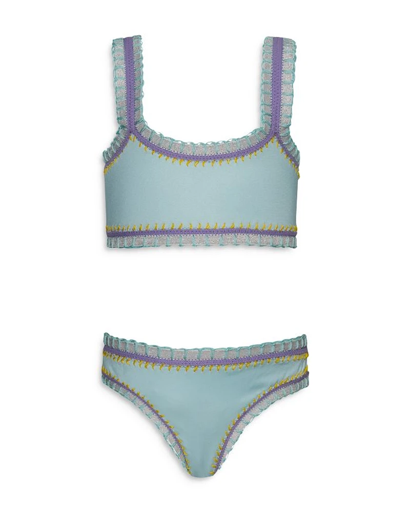 Girls' Sporty Embroidered Two Piece Swimsuit - Little Kid, Big Kid