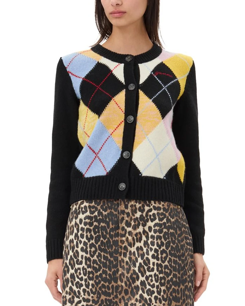 Harlequin Wool Blend Cardigan