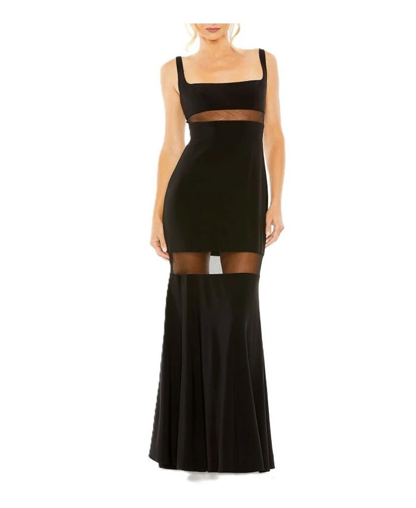 Sheer Mesh Panel Detail Column Gown