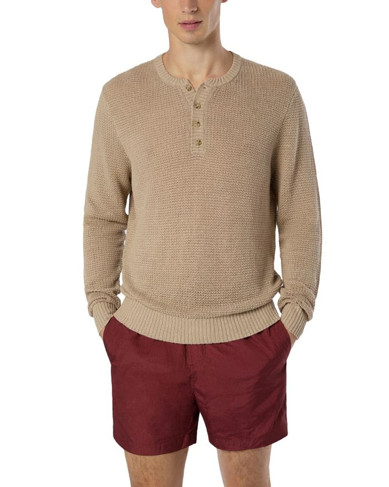 Linen Textured Knit Henley Sweater