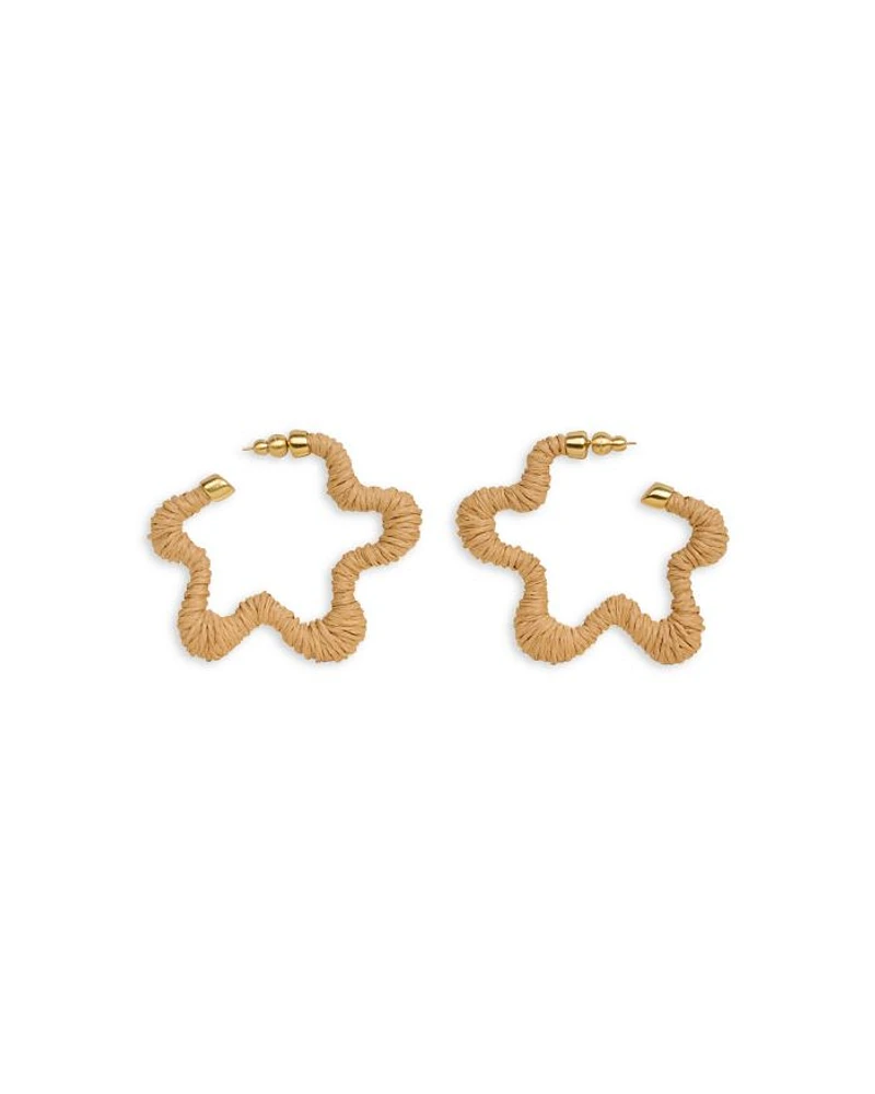 Raffia Wrapped Flower Large Hoop Earrings