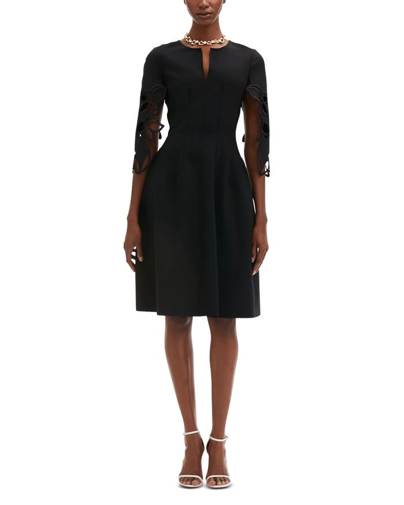Lace Embroidered Split Neck Dress