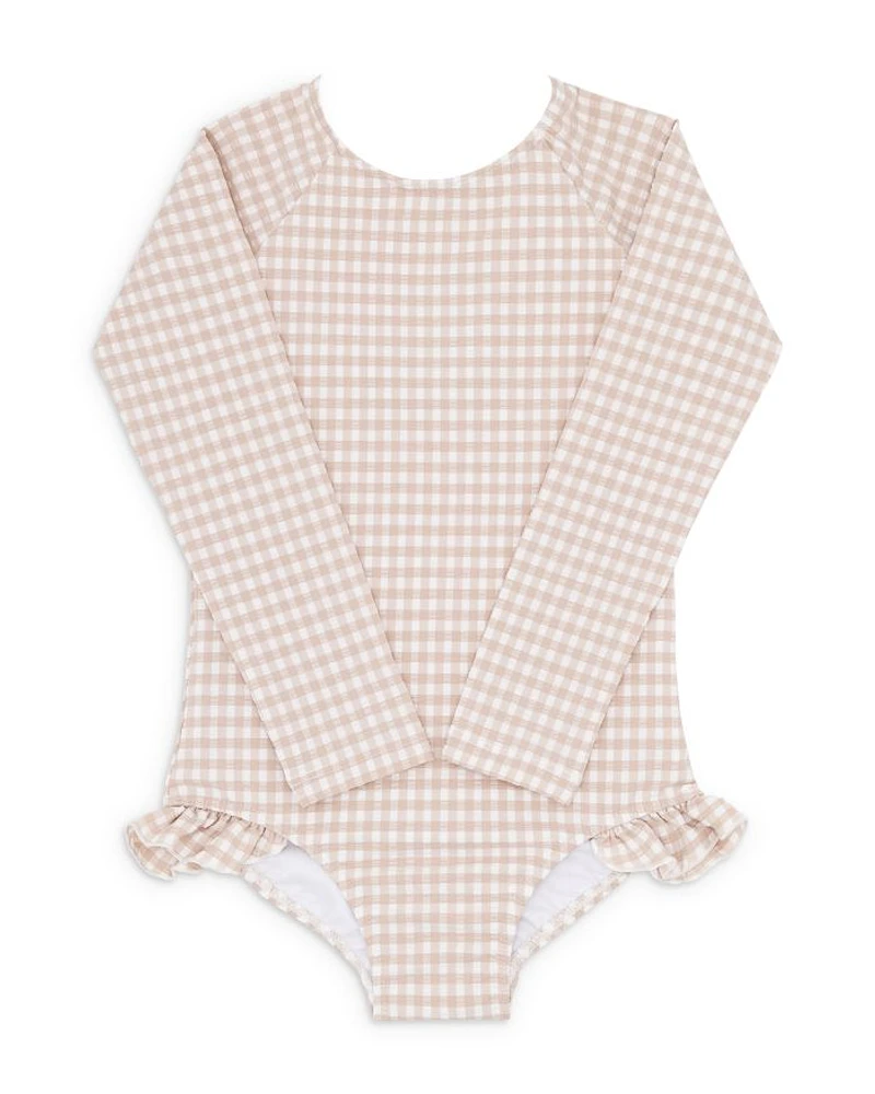 Girls' Gingham Long Sleeve One Piece Rash Guard Swimsuit - Baby, Little Kid, Big Kid