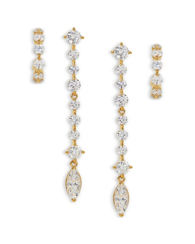Cassi Cubic Zirconia Hoop & Dangle Drop Earrings, Set of 2