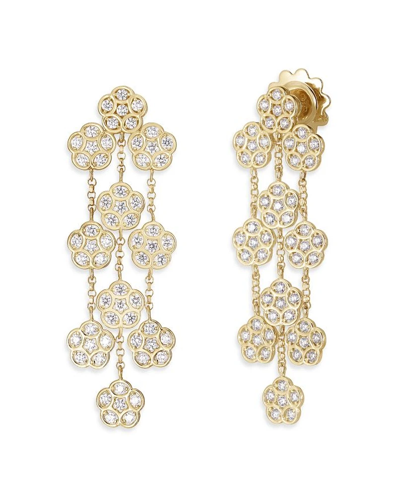 18K Yellow Gold Diamond Daisy Chandelier Earrings
