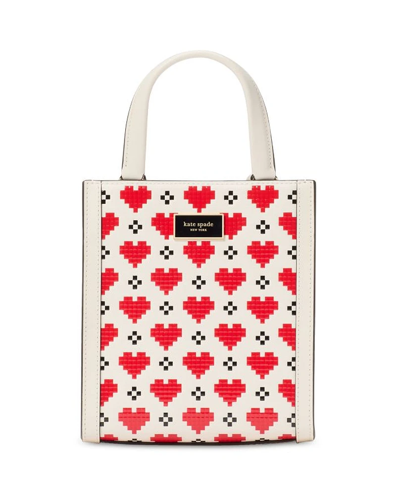 Manhattan Pixel Hearts Embossed Saffiano Leather Mini Tote