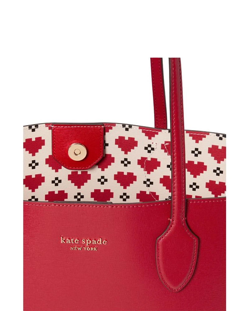 Bleecker Pixelated Hearts Pop Print Crossgrain Leather Large Tote