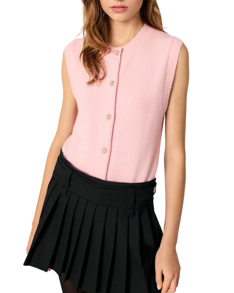 Sleeveless Wool Blend Cardigan