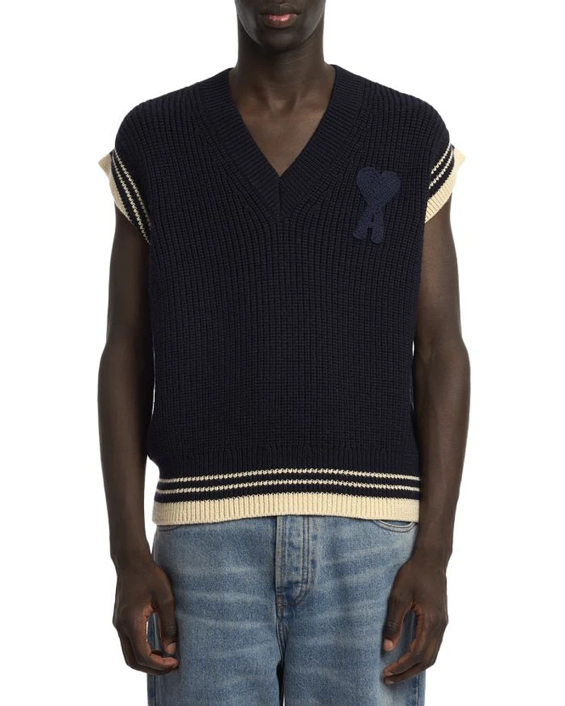 Regular Fit Ribbed Cap Sleeve Knit Vest