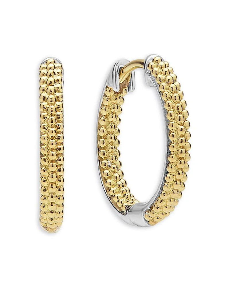 18K Yellow Gold & Sterling Silver Caviar Lux Hoop Earrings