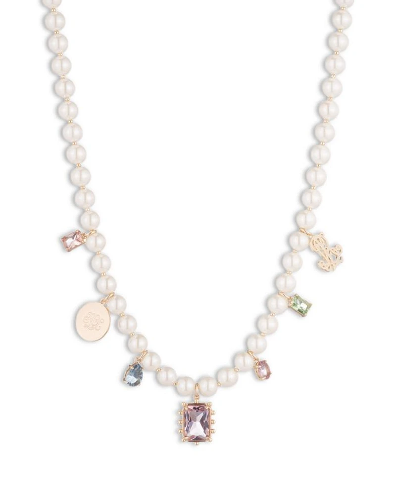 Glass Pearl Beaded Charm Necklace, 16"