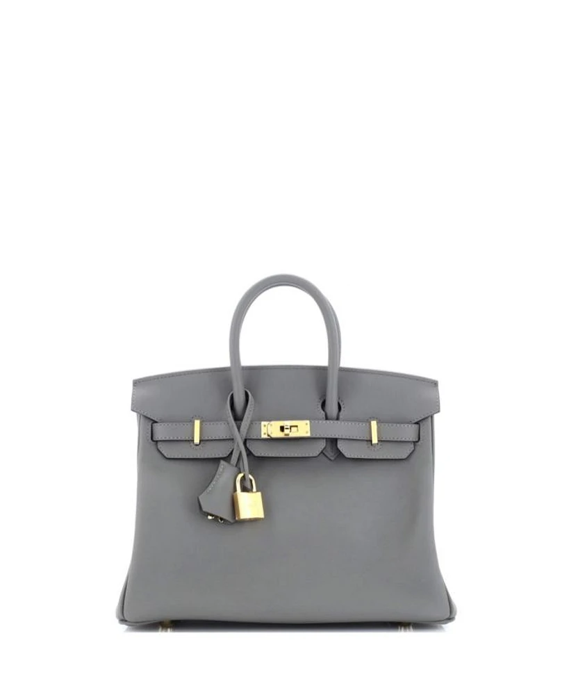 Pre-Owned Hermes Birkin 25 Handbag Grey Swift with Gold Hardware