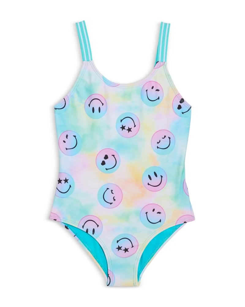 Girls' Smile Print One Piece Swimsuit - Little Kid