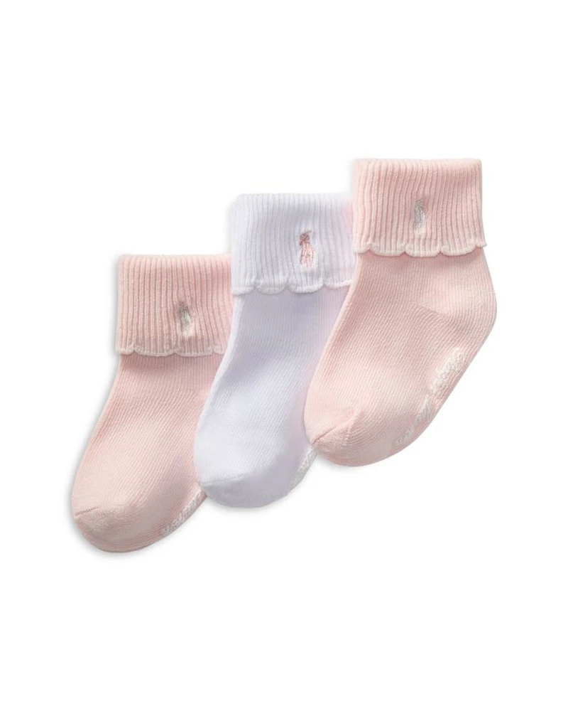 Girls' Scalloped Edge Turn Cuff Socks, Pack of 3 - Baby