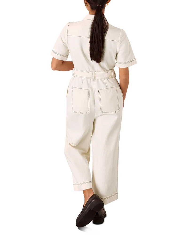 Petite Denim Pintuck Belted Jumpsuit