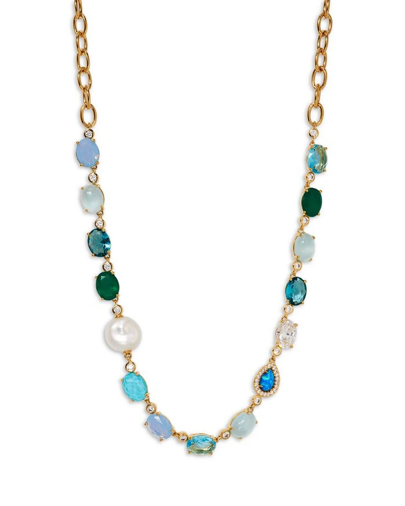 Blue Lagoon Mixed Stone Collar Necklace in 18K Gold Plated, 24"